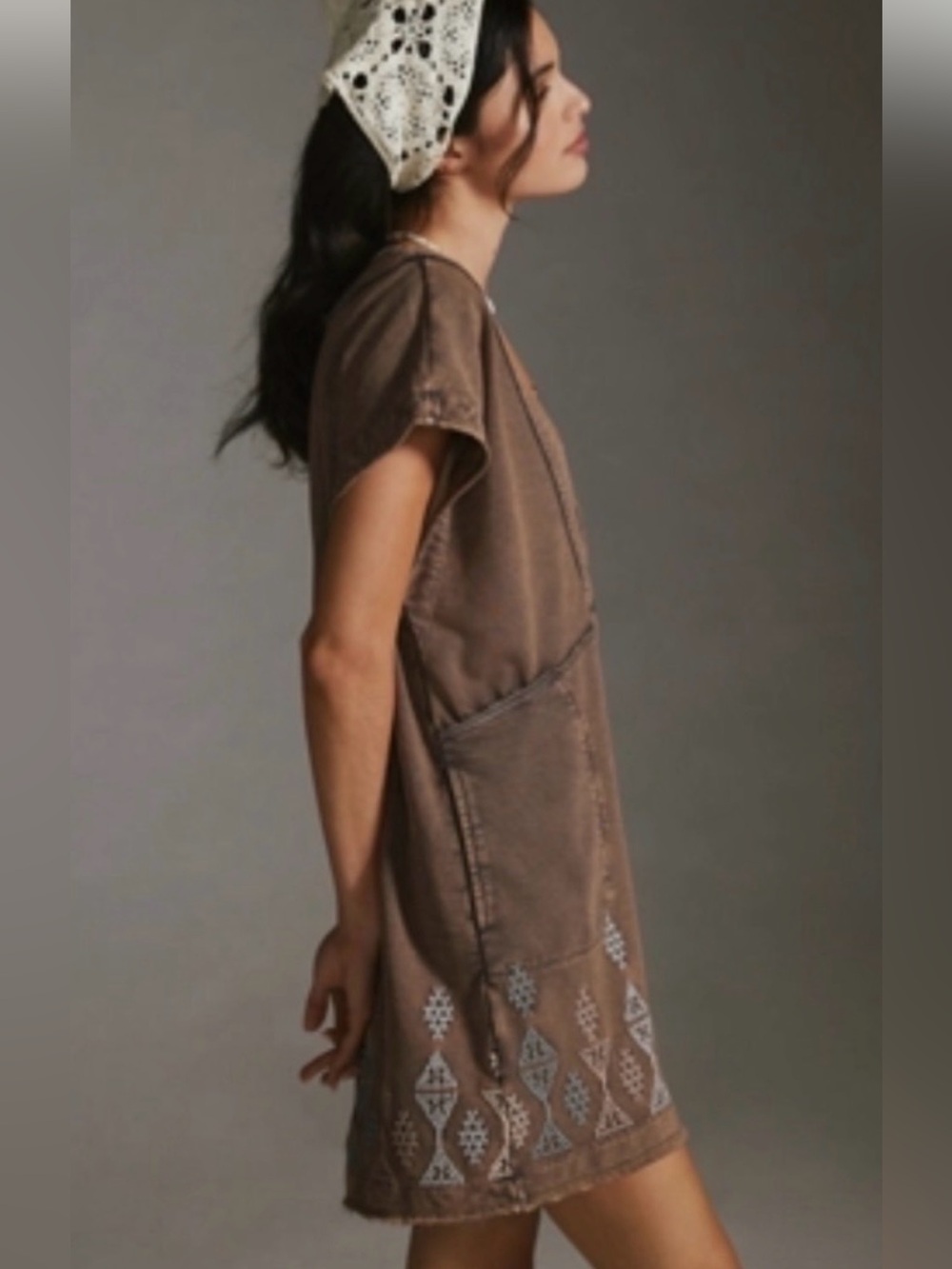 Anthropologie brown embroidered dress XS